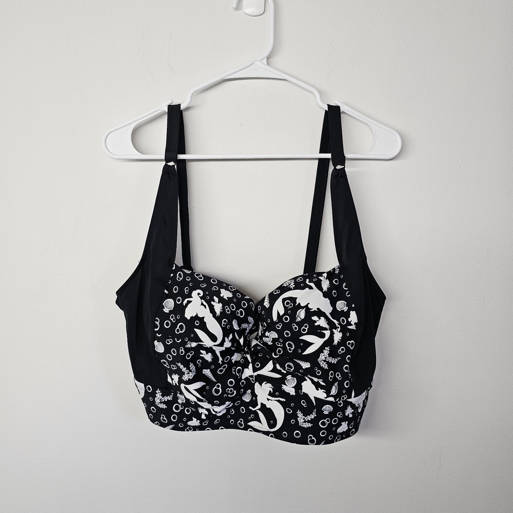 Black & White Disney Little Mermaid Print Longline Swim Top